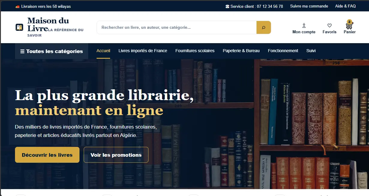 Aperçu du site e-commerce Maison du Livre Haroun