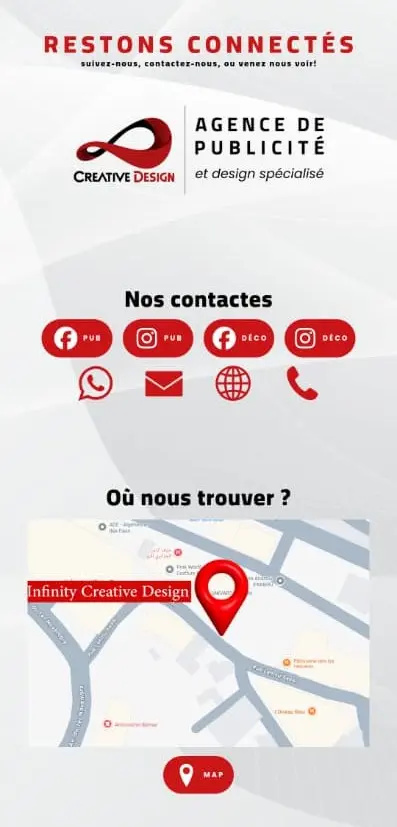 Page de contact mobile Infinity Creative Design